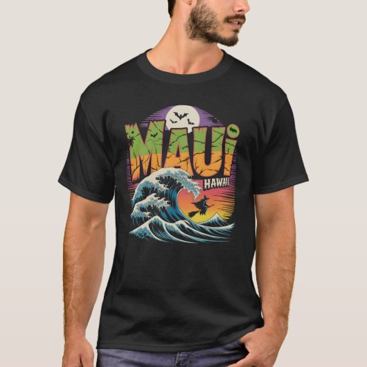 Surfhexe auf Broom Maui Hawaii Halloween T-Shirt (Vorderseite)