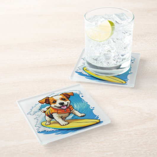 Surfhund Glasuntersetzer (Schrägansicht)