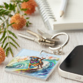 Surfhund - Summer Fun Beach Pup Illustration Schlüsselanhänger (Vorderseite rechts)