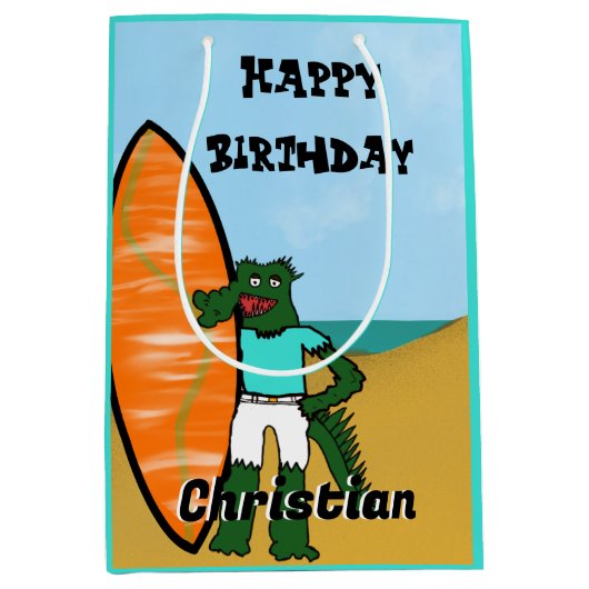 Surfin’ Geburtstagsgeschenktasche Mittlere Geschenktüte (Vorderseite)