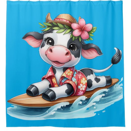 "Surfing Baby Cow" Duschvorhang (Vorderseite)