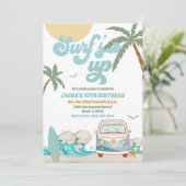 Surfing Beach Birthday Invitation Einladung (Stehend Vorderseite)