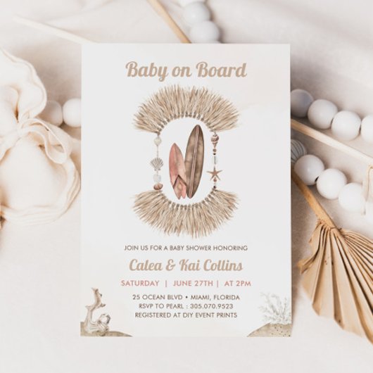 Surfing Beach Boho Baby On Board Baby Shower Einladung
