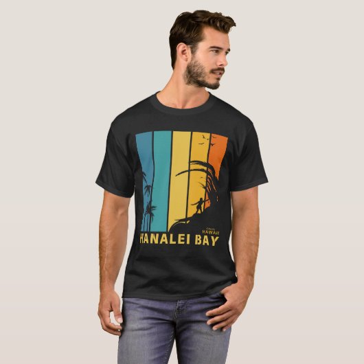 Surfing Beach Hanalei Bay Kauai Hawaii T-Shirt (Vorne ganz)