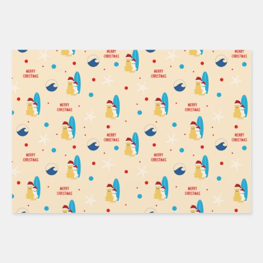 Surfing Beach Hund Weihnachtsgeschenk Wrap Set von Geschenkpapier Set (Vorderseite)