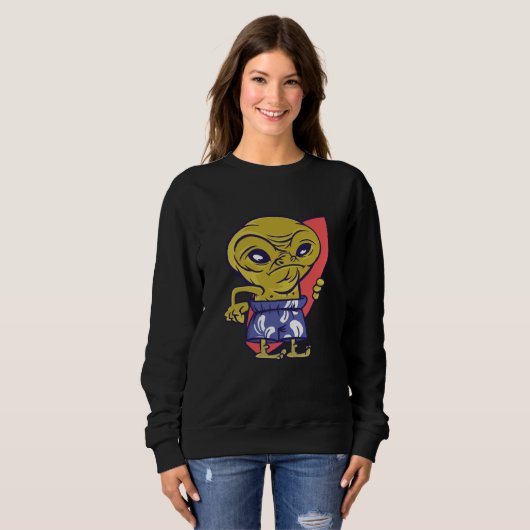 surfing board alien space aliens ufo sweatshirt (Vorne ganz)