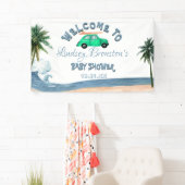 Surfing Car Coconut Tree Blue Beach Baby Dusche Banner (Insitu)
