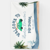 Surfing Car Coconut Tree Blue Beach Baby Dusche Banner (Vertikal)