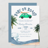 Surfing Car Coconut Tree Blue Beach Baby Dusche Einladung (Vorne/Hinten)