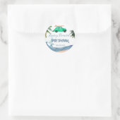 Surfing Car Coconut Tree Blue Beach Baby Dusche Runder Aufkleber (Tasche)