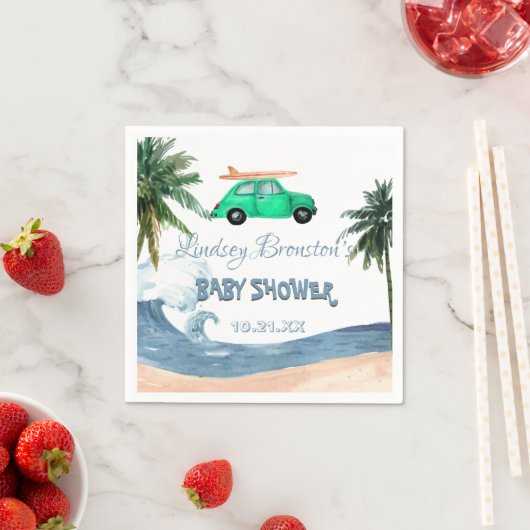 Surfing Car Coconut Tree Blue Beach Baby Dusche Serviette (Beispiel)