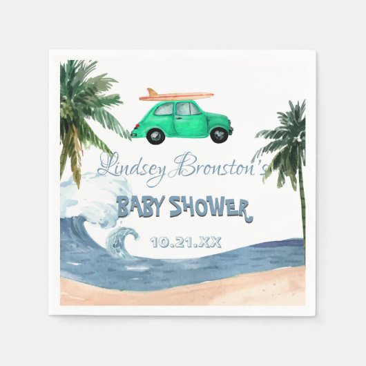 Surfing Car Coconut Tree Blue Beach Baby Dusche Serviette (Vorderseite)