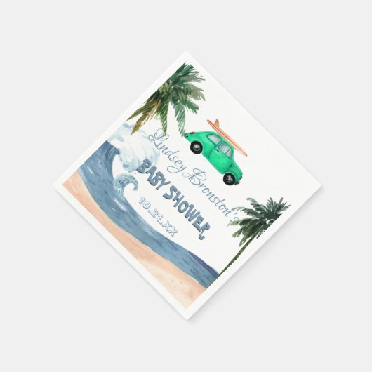 Surfing Car Coconut Tree Blue Beach Baby Dusche Serviette (Ecke)