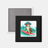 Surfing Cat With Pirate Hat On Surfboard. Waves Pl Magnet (Vorderseite/Rückseite)