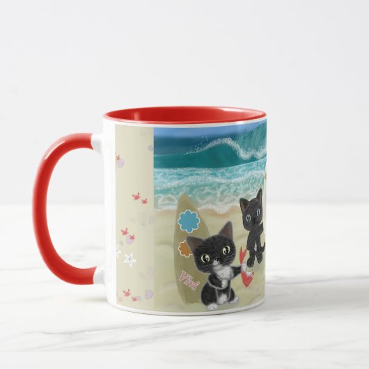 Surfing Cats on the beach Tasse (Links)