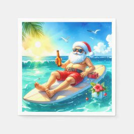 Surfing Christmas in Hawaii with Santa Claus Serviette