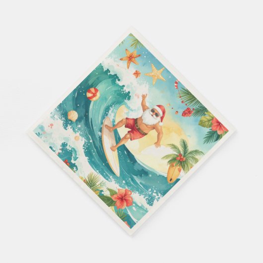 Surfing Christmas in Hawaii with Santa Claus Serviette (Ecke)