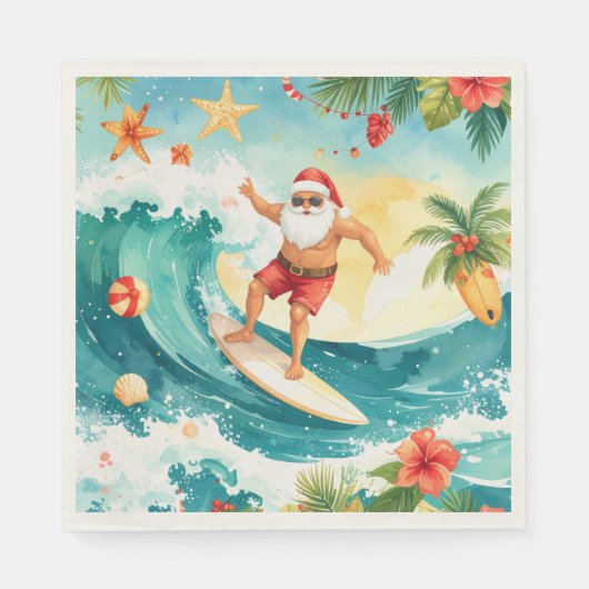 Surfing Christmas in Hawaii with Santa Claus Serviette (Vorderseite)