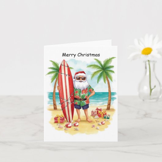 Surfing Christmas in July with SANTA CLAUS Karte (Kleine Pflanze)