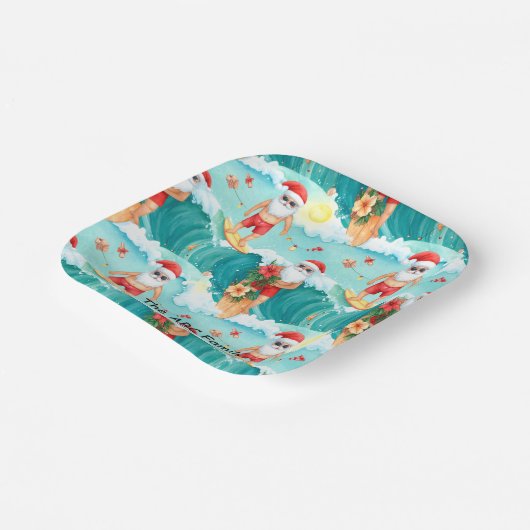 Surfing Christmas in July with SANTA CLAUS Pappteller (Gewinkelt)