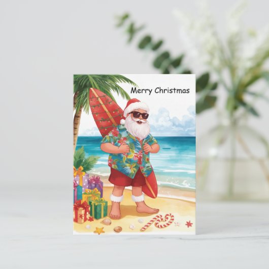Surfing Christmas in July with SANTA CLAUS Postkarte (Stehend Vorderseite)