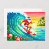 Surfing Christmas with Santa Claus Feiertagspostkarte (Vorne/Hinten)