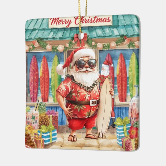 Surfing Christmas with Santa Claus surfer Ceramic Keramikornament (Links)