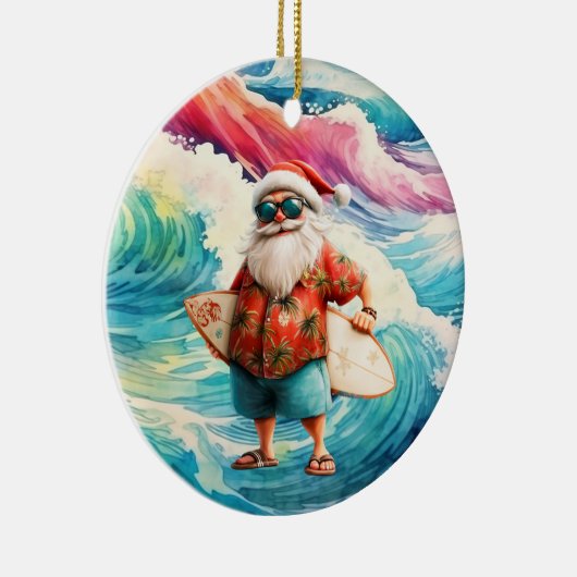 Surfing Christmas with Santa Claus surfer Keramik Ornament (Rechts)