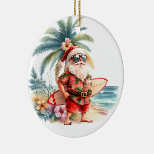 Surfing Christmas with Santa Claus surfer Keramik Ornament (Rechts)