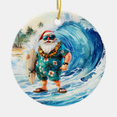 Surfing Christmas with Santa Claus surfer Keramik Ornament (Vorne)