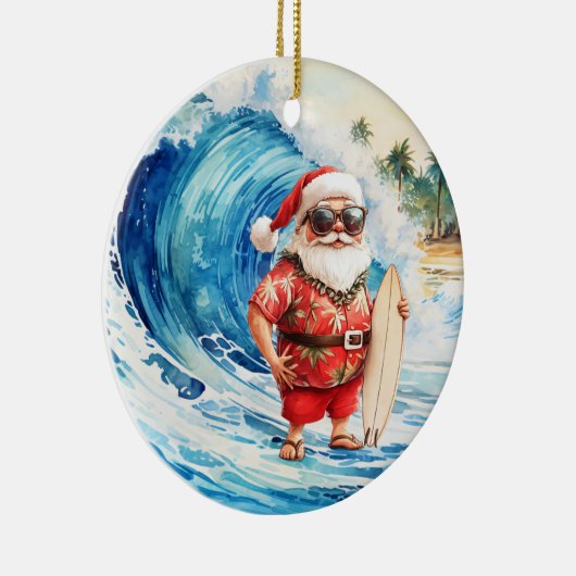 Surfing Christmas with Santa Claus surfer Keramik Ornament (Rechts)