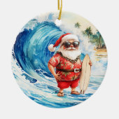 Surfing Christmas with Santa Claus surfer Keramik Ornament (Vorne)