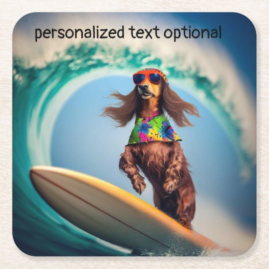 Surfing Dackel Drink Coasters Rechteckiger Pappuntersetzer (Vorderseite)