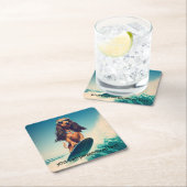 Surfing Dackel Drink Coasters Rechteckiger Pappuntersetzer (Vor Ort)