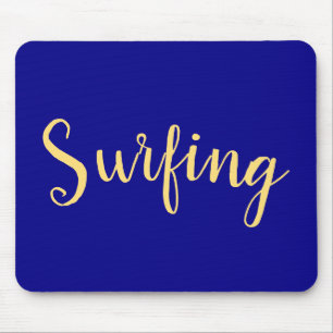 SURFING Elegante Script Deep Royal Blue Background Mousepad