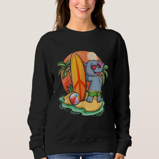 Surfing Elephant Beach Vacation Animal Graphic Sweatshirt (Vorderseite)