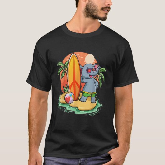 Surfing Elephant Beach Vacation Animal Graphic T-Shirt (Vorderseite)