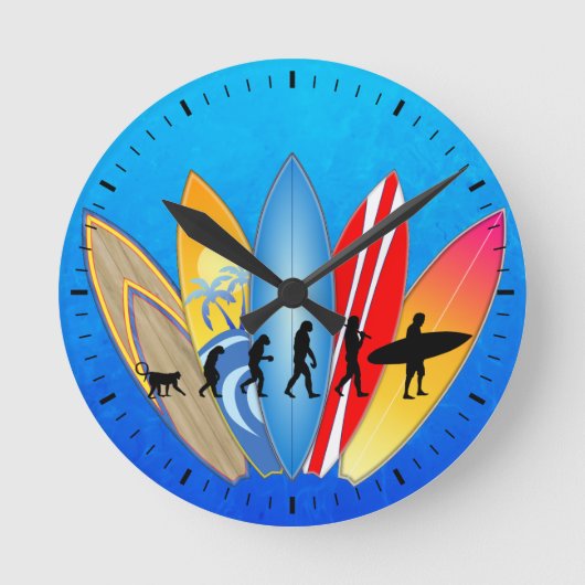 Surfing Evolution Runde Wanduhr (Vorderseite)