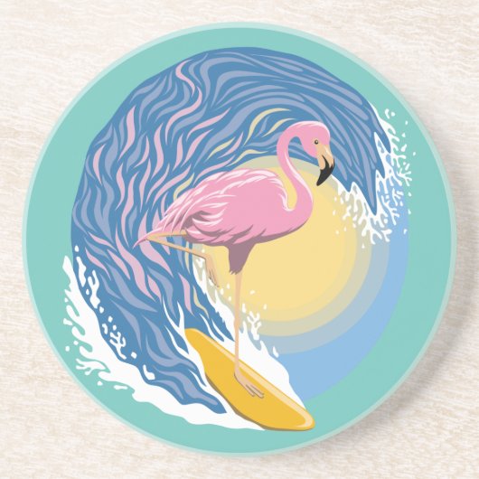Surfing Flamingo Grafik Illustration Getränkeuntersetzer (Vorne)
