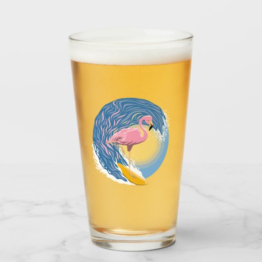 Surfing Flamingo Grafik Illustration Glas (Vorne (Gefüllt))