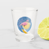 Surfing Flamingo Grafik Illustration Schnapsglas (Vorderseite)