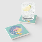 Surfing Flamingo Grafik Illustration Steinuntersetzer (Seitenansicht)