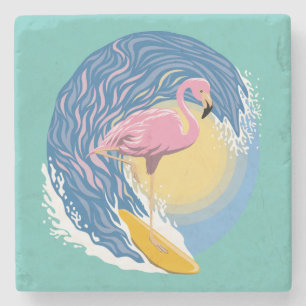 Surfing Flamingo Grafik Illustration Steinuntersetzer