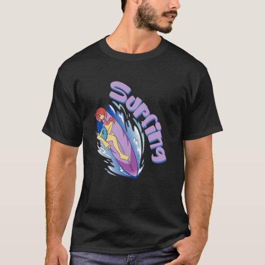Surfing Girl Ocean Waves Surfboard Surfer T-Shirt (Vorderseite)