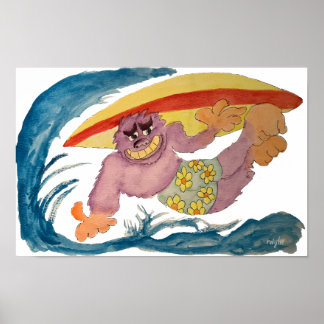 Surfing Gorilla Poster