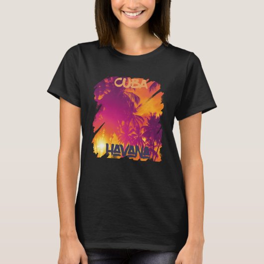 Surfing Havana Vacation Cuba Palm tree Beach Ocean T-Shirt (Vorderseite)