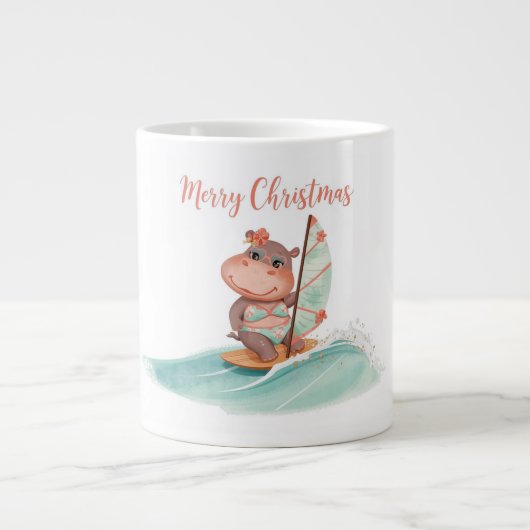 Surfing Hippo Bikini Christmas Jumbo-Tasse (Vorderseite)