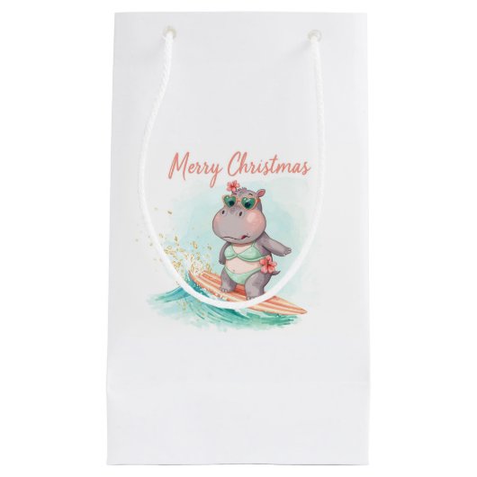 Surfing Hippo Bikini Christmas Kleine Geschenktüte (Vorderseite)