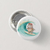 Surfing Hippo Christmas Bikini on big wave Button (Vorne & Hinten)