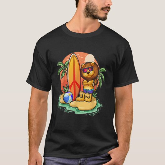 Surfing Lion  Beach Vacation Animal Graphic T-Shirt (Vorderseite)